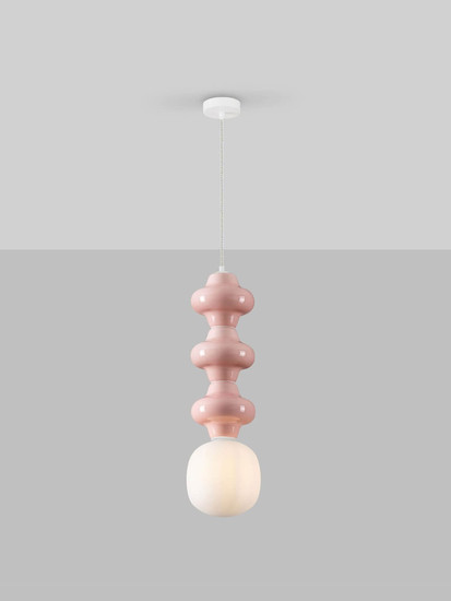 Nova Luce Pendelleuchte Clio E14 Pink Weiß Opal Glas Metall Ø18x240cm 9009121