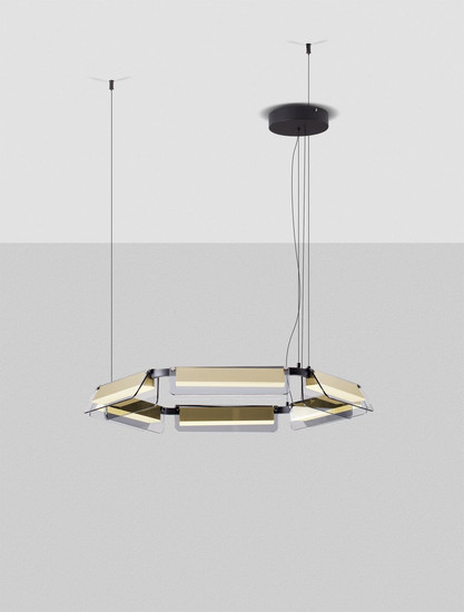 Nova Luce LED Pendelleuchte Apnea dimmbar 39W warmweiss 3000K Schwarz Gold Grau Glas Metall Ø72cm 9009132