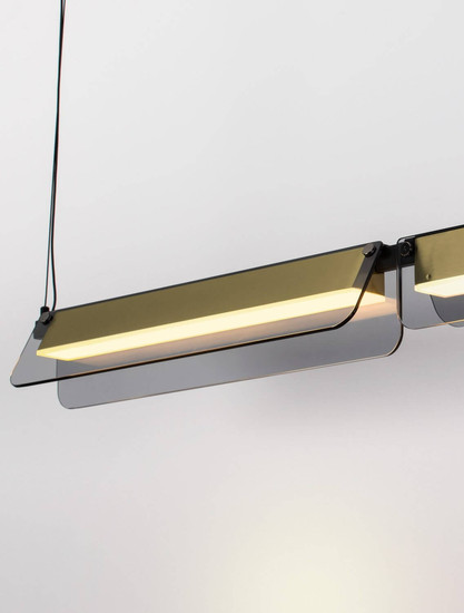 Nova Luce LED Pendelleuchte Apnea dimmbar 20W warmweiss 3000K Schwarz Gold Grau Glas Metall 93x7cm 9009133