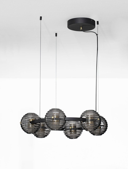 Nova Luce LED Pendelleuchte Las dimmbar 60W warmweiss 3000K Rauchgrau Schwarz Glas Metall Ø63cm 9009135