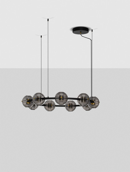 Nova Luce LED Pendelleuchte Las dimmbar 91W warmweiss 3000K Rauchgrau Schwarz Glas Metall Ø91cm 9009136