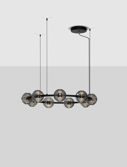 Nova Luce LED Pendelleuchte Las dimmbar 91W warmweiss 3000K Rauchgrau Schwarz Glas Metall Ø91cm 9009136