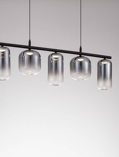 Nova Luce LED Pendelleuchte Aelia dimmbar 19W warmweiss 3000K Rauchgrau Schwarz Glas Metall 95x14cm 9009142
