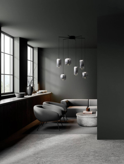 Nova Luce LED Pendelleuchte Aelia dimmbar 25W warmweiss 3000K Rauchgrau Schwarz Glas Metall Ø72cm 9009143