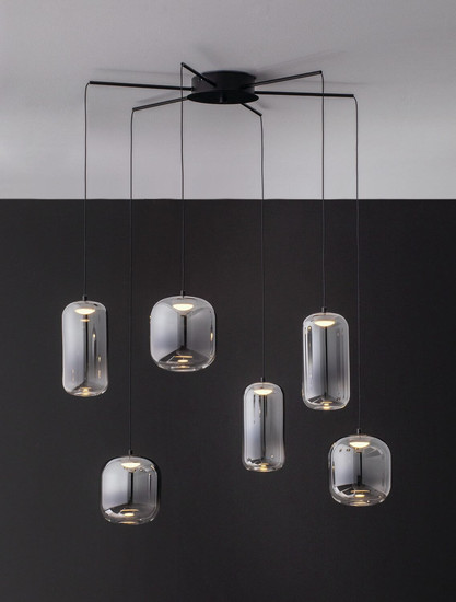 Nova Luce LED Pendelleuchte Aelia dimmbar 25W warmweiss 3000K Rauchgrau Schwarz Glas Metall Ø72cm 9009143