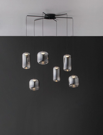 Nova Luce LED Pendelleuchte Aelia dimmbar 25W warmweiss 3000K Rauchgrau Schwarz Glas Metall Ø72cm 9009143
