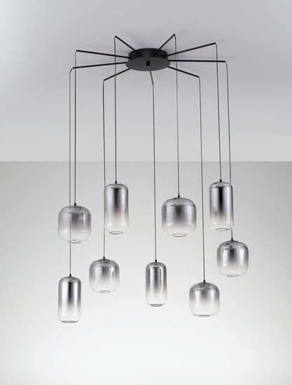 Nova Luce LED Pendelleuchte Aelia dimmbar 36W warmweiss 3000K Rauchgrau Schwarz Glas Metall Ø82cm 9009144