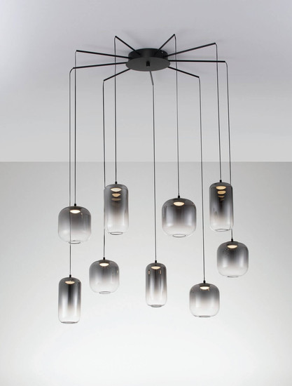 Nova Luce LED Pendelleuchte Aelia dimmbar 36W warmweiss 3000K Rauchgrau Schwarz Glas Metall Ø82cm 9009144