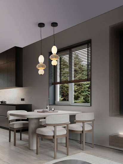 Nova Luce LED Pendelleuchte Oneta dimmbar 18W warmweiss 3000K Beige Schwarz Opal Glas Metall Ø20cm 9009156