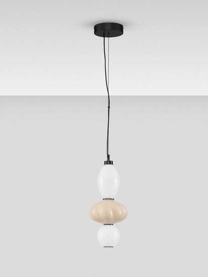 Nova Luce LED Pendelleuchte Oneta dimmbar 18W warmweiss 3000K Beige Schwarz Opal Glas Metall Ø20cm 9009156