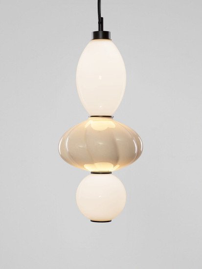 Nova Luce LED Pendelleuchte Oneta dimmbar 18W warmweiss 3000K Beige Schwarz Opal Glas Metall Ø20cm 9009156