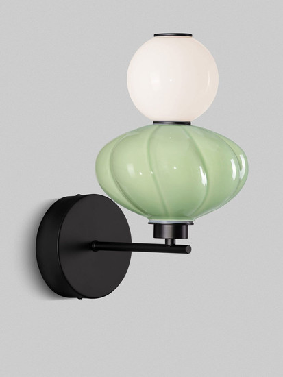 Nova Luce LED Wandleuchte Oneta dimmbar 8W warmweiss 3000K Schwarz Opal Salbeigrün Glas Metall 35x28cm 9009161