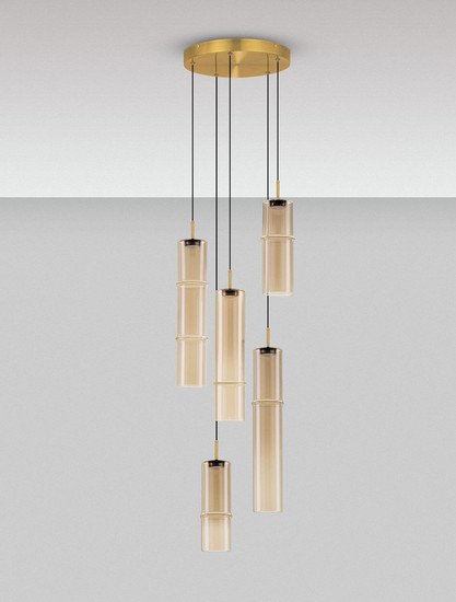 Nova Luce LED Pendelleuchte Sano dimmbar 15W warmweiss 3000K Cognac Gold Glas Metall Ø34cm 9009170