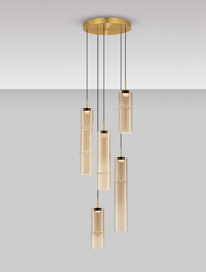 Nova Luce LED Pendelleuchte Sano dimmbar 15W warmweiss 3000K Cognac Gold Glas Metall Ø34cm 9009170