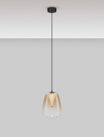 Nova Luce LED Pendelleuchte Oblo 3W warmweiss 3000K Bernstein Schwarz Glas Metall Ø16cm 9009173