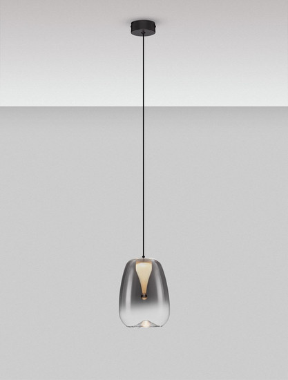 Nova Luce LED Pendelleuchte Oblo 3W warmweiss 3000K Rauchgrau Schwarz Glas Metall Ø16cm 9009174