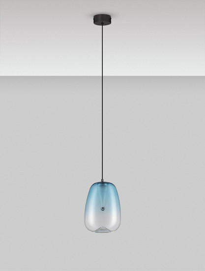 Nova Luce LED Pendelleuchte Oblo 3W warmweiss 3000K Hellblau Schwarz Glas Metall Ø16cm 9009175