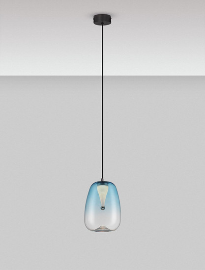 Nova Luce LED Pendelleuchte Oblo 3W warmweiss 3000K Hellblau Schwarz Glas Metall Ø16cm 9009175