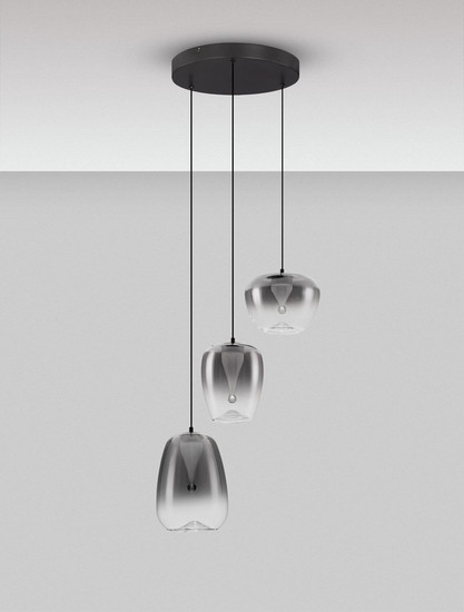 Nova Luce LED Pendelleuchte Oblo 10W warmweiss 3000K Rauchgrau Schwarz Glas Metall Ø41cm 9009176