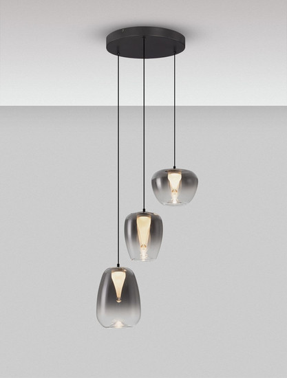 Nova Luce LED Pendelleuchte Oblo 10W warmweiss 3000K Rauchgrau Schwarz Glas Metall Ø41cm 9009176