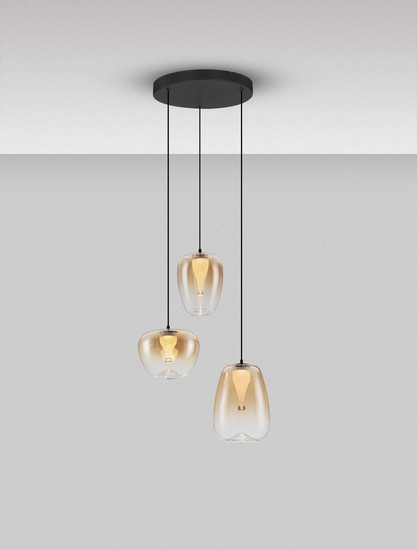 Nova Luce LED Pendelleuchte Oblo 10W warmweiss 3000K Bernstein Schwarz Glas Metall Ø41cm 9009177