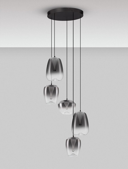 Nova Luce LED Pendelleuchte Oblo dimmbar 18W warmweiss 3000K Rauchgrau Schwarz Glas Metall Ø47cm 9009178