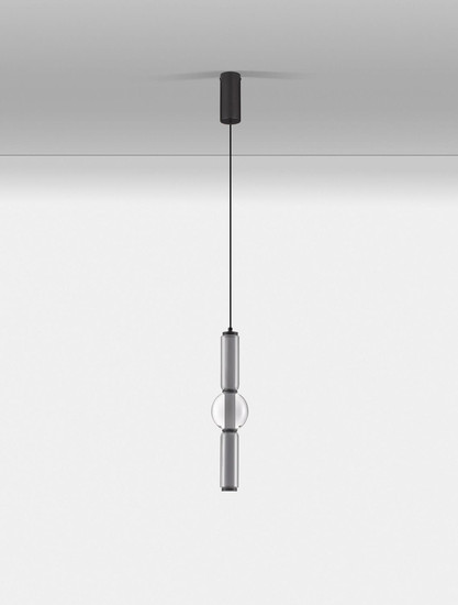 Nova Luce LED Pendelleuchte Ulon dimmbar 15W warmweiss 3000K Rauchgrau Schwarz Glas Metall 80-270cm Ø12cm 9009182