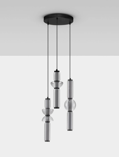 Nova Luce LED Pendelleuchte Ulon dimmbar 37W warmweiss 3000K Rauchgrau Schwarz Glas Metall Ø38cm 9009183