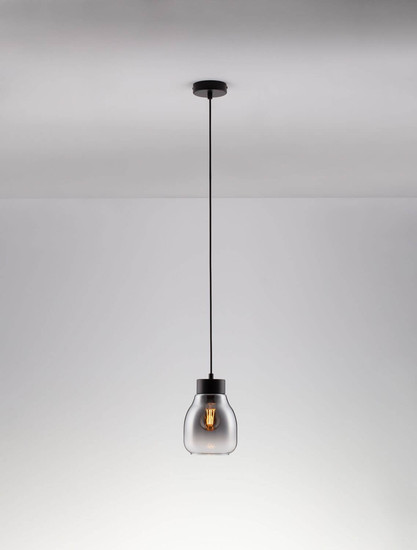 Nova Luce Pendelleuchte Blacu E27 Rauchgrau Schwarz Glas Metall Ø15cm 9009270