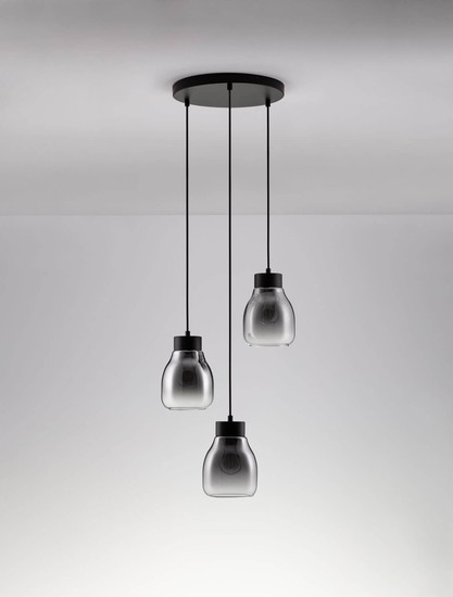 Nova Luce Pendelleuchte Blacu 3-flammig 3xE27 Rauchgrau Schwarz Glas Metall Ø32cm 9009271
