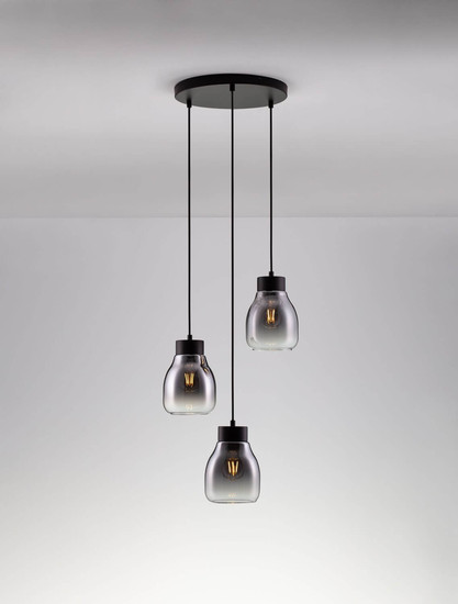 Nova Luce Pendelleuchte Blacu 3-flammig 3xE27 Rauchgrau Schwarz Glas Metall Ø32cm 9009271