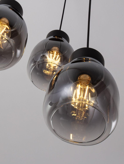 Nova Luce Pendelleuchte Blacu 3-flammig 3xE27 Rauchgrau Schwarz Glas Metall Ø32cm 9009271