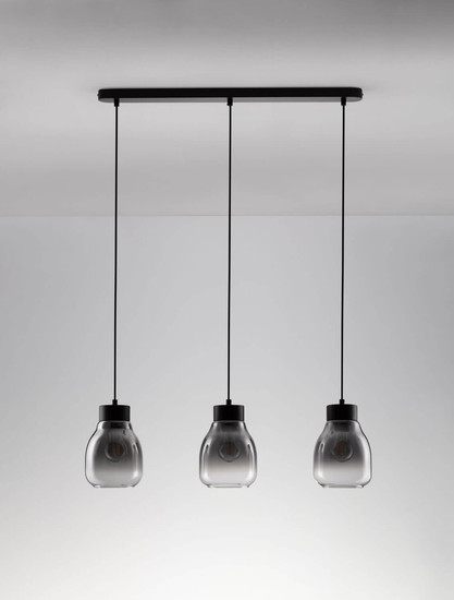 Nova Luce Pendelleuchte Blacu 3-flammig 3xE27 Rauchgrau Schwarz Glas Metall 75x15cm 9009272
