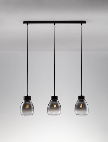 Nova Luce Pendelleuchte Blacu 3-flammig 3xE27 Rauchgrau Schwarz Glas Metall 75x15cm 9009272