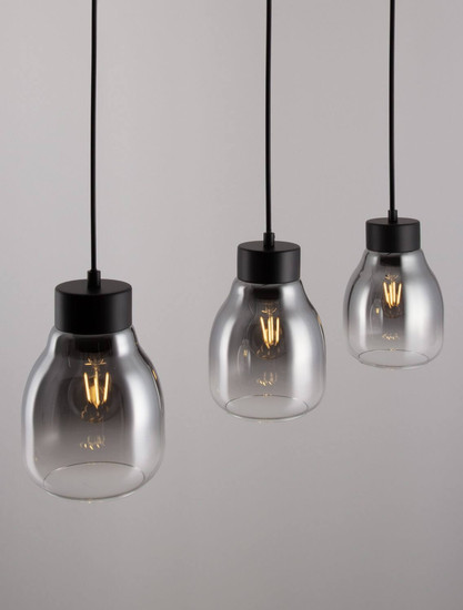 Nova Luce Pendelleuchte Blacu 3-flammig 3xE27 Rauchgrau Schwarz Glas Metall 75x15cm 9009272