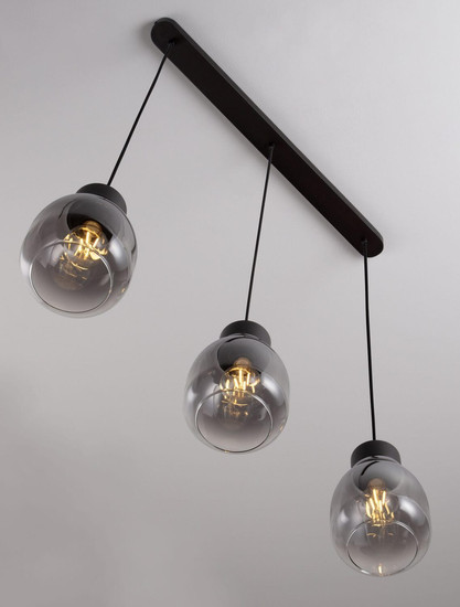Nova Luce Pendelleuchte Blacu 3-flammig 3xE27 Rauchgrau Schwarz Glas Metall 75x15cm 9009272