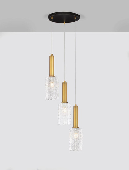 Nova Luce Pendelleuchte Certa 3-flammig 3xE27 Messinggold Schwarz Klar Glas Metall Ø30cm 9009274