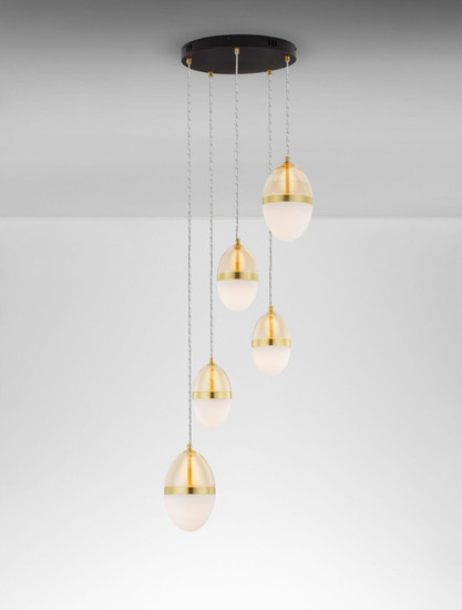 Nova Luce LED Pendelleuchte Egna 59W warmweiss 3000K Cognac Gold Opal Glas Metall Ø45cm 9009280