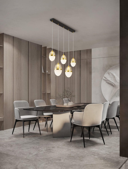 Nova Luce LED Pendelleuchte Egna 58W warmweiss 3000K Cognac Gold Opal Glas Metall 86x15cm 9009281