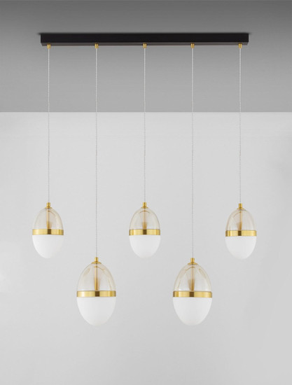 Nova Luce LED Pendelleuchte Egna 58W warmweiss 3000K Cognac Gold Opal Glas Metall 86x15cm 9009281