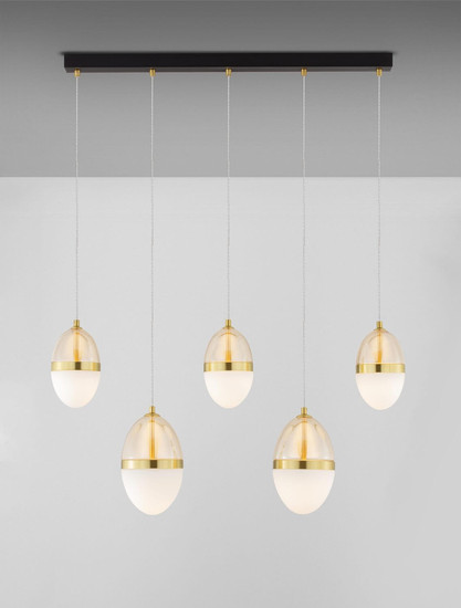 Nova Luce LED Pendelleuchte Egna 58W warmweiss 3000K Cognac Gold Opal Glas Metall 86x15cm 9009281
