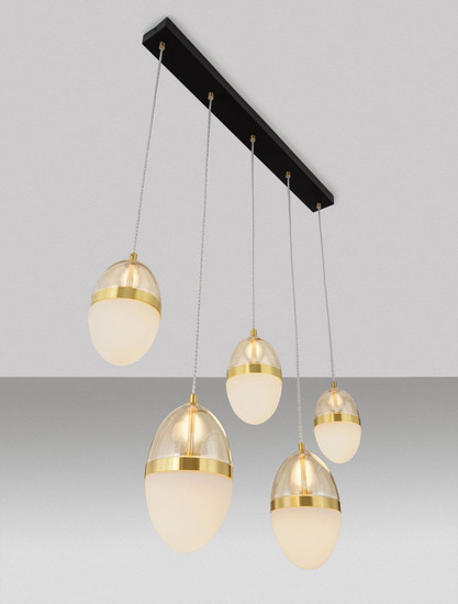 Nova Luce LED Pendelleuchte Egna 58W warmweiss 3000K Cognac Gold Opal Glas Metall 86x15cm 9009281