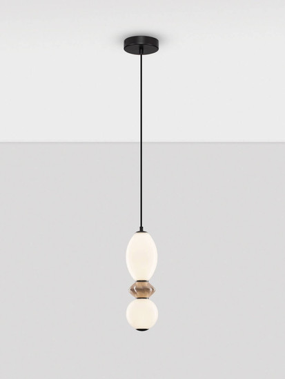 Nova Luce LED Pendelleuchte Pallina dimmbar 12W warmweiss 3000K Schwarz Opal Mokka Glas Metall Ø12cm 9009301