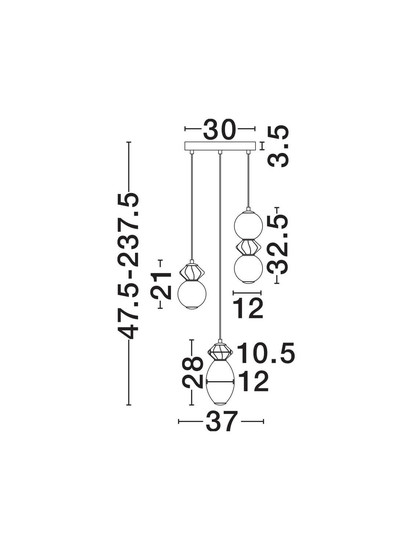 Nova Luce LED Pendelleuchte Pallina dimmbar 20W warmweiss 3000K Mehrfarbig Glas Metall Ø37cm 9009304