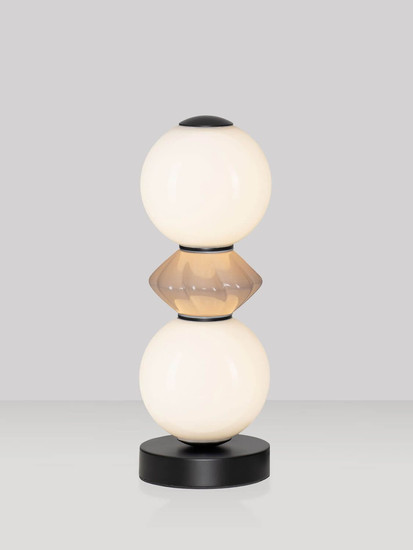 Nova Luce LED Tischleuchte Pallina dimmbar 12W warmweiss 3000K Schwarz Opal Mokka Glas Metall Ø12cm 9009308
