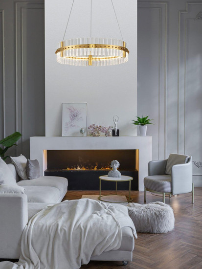 Nova Luce LED Pendelleuchte Kezo dimmbar 45W neutralweiss 3500K Platingold Glas Edelstahl Ø60cm 9019733