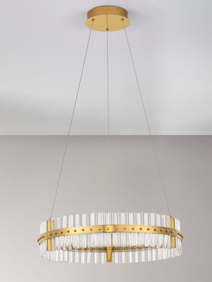 Nova Luce LED Pendelleuchte Kezo dimmbar 45W neutralweiss 3500K Platingold Glas Edelstahl Ø60cm 9019733