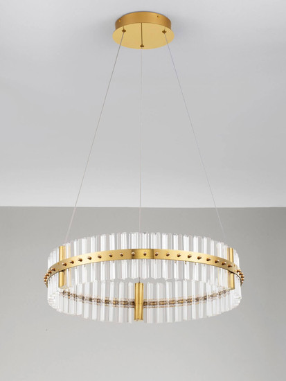 Nova Luce LED Pendelleuchte Kezo dimmbar 45W neutralweiss 3500K Platingold Glas Edelstahl Ø60cm 9019733