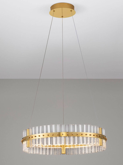 Nova Luce LED Pendelleuchte Kezo dimmbar 45W neutralweiss 3500K Platingold Glas Edelstahl Ø60cm 9019733