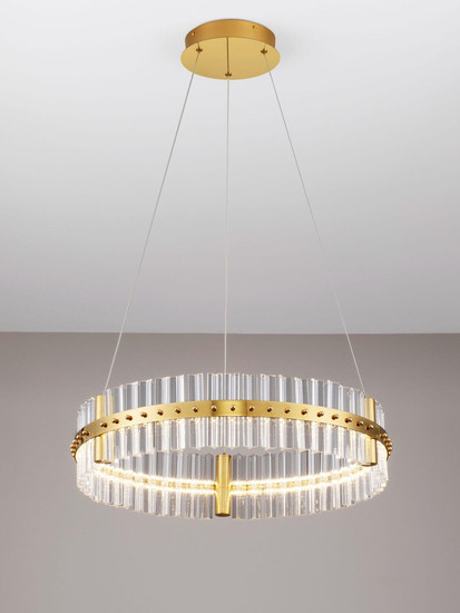 Nova Luce LED Pendelleuchte Kezo dimmbar 45W neutralweiss 3500K Platingold Glas Edelstahl Ø60cm 9019733
